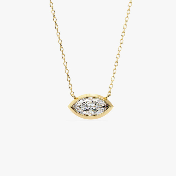 Marquise Cut Solitaire Pendant Necklace / Marquise Natural Diamond Necklaces for Women / 14K Solid Gold / Bridal Jewelry