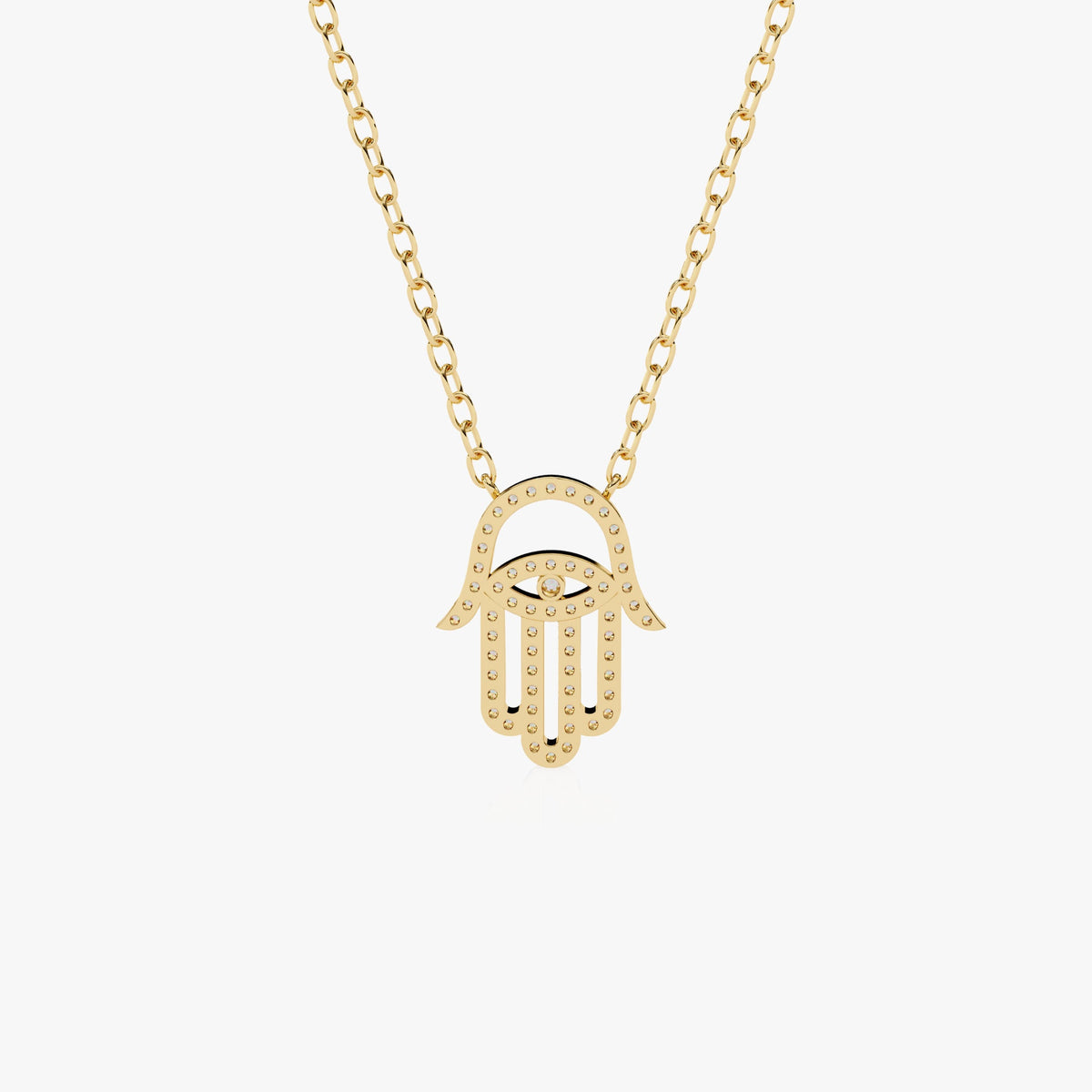 14K Gold Hamsa Natural Diamond Pendant Necklace, 0.30 CT