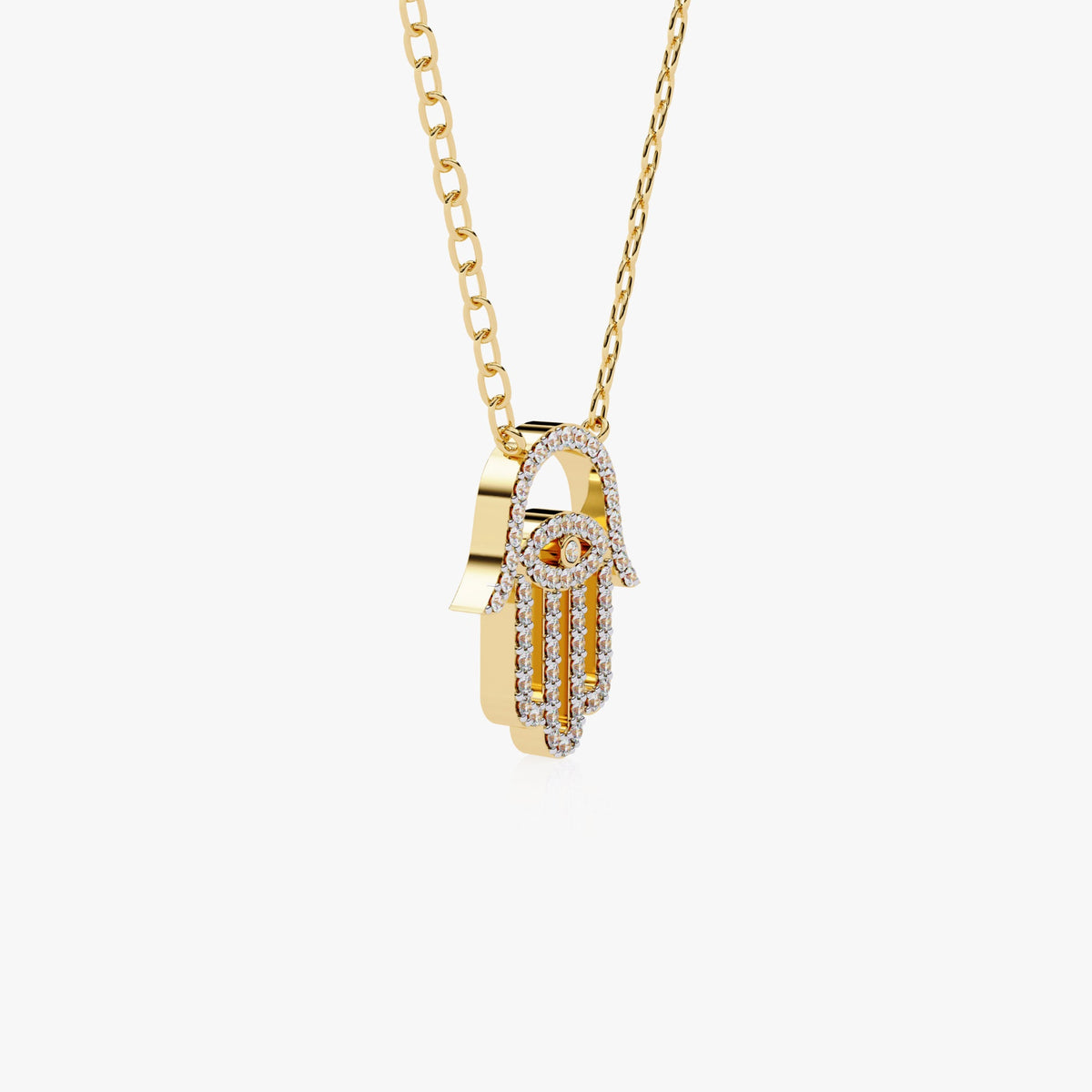 14K Gold Hamsa Natural Diamond Pendant Necklace, 0.30 CT