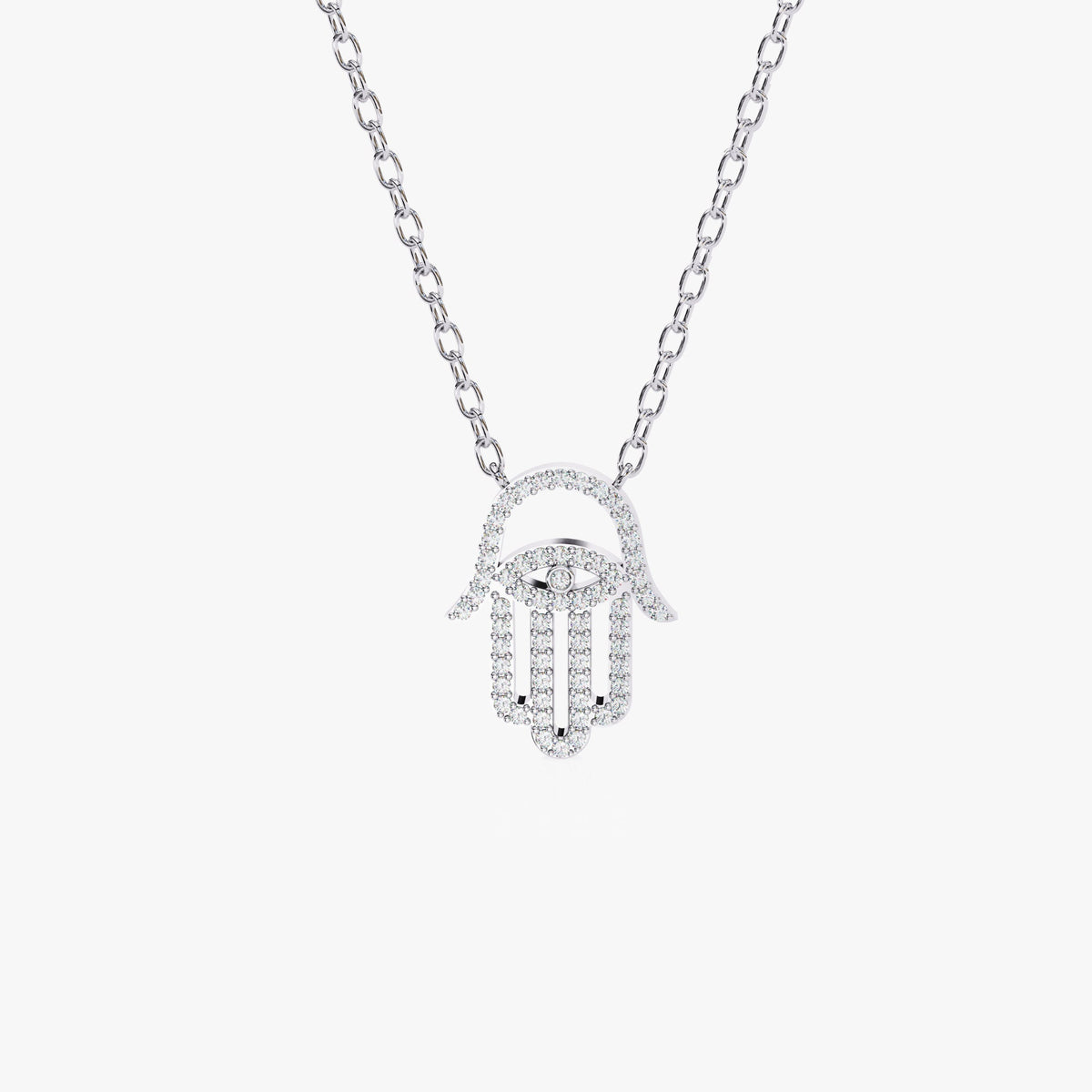 14K Gold Hamsa Natural Diamond Pendant Necklace, 0.30 CT