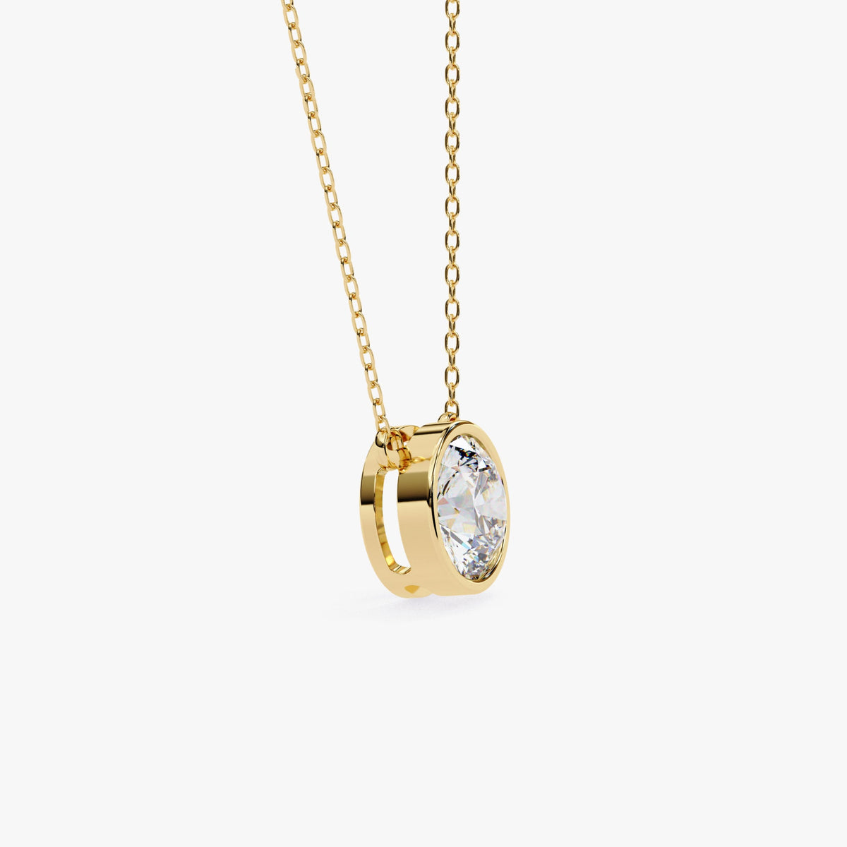 14K Gold Round Lab Grown Diamond Solitaire Pendant Necklace, 0.50 CT - 2 CT, 16-18 Inch