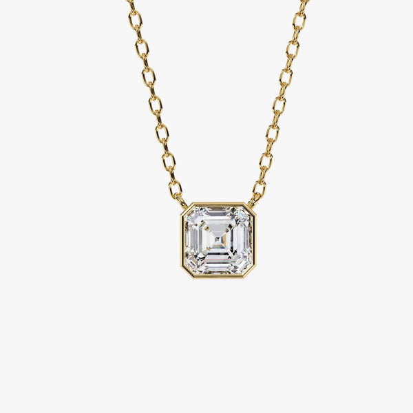 14K Gold Asscher Cut Natural Diamond Pendant, 0.50 CTW, 16-18 Inch