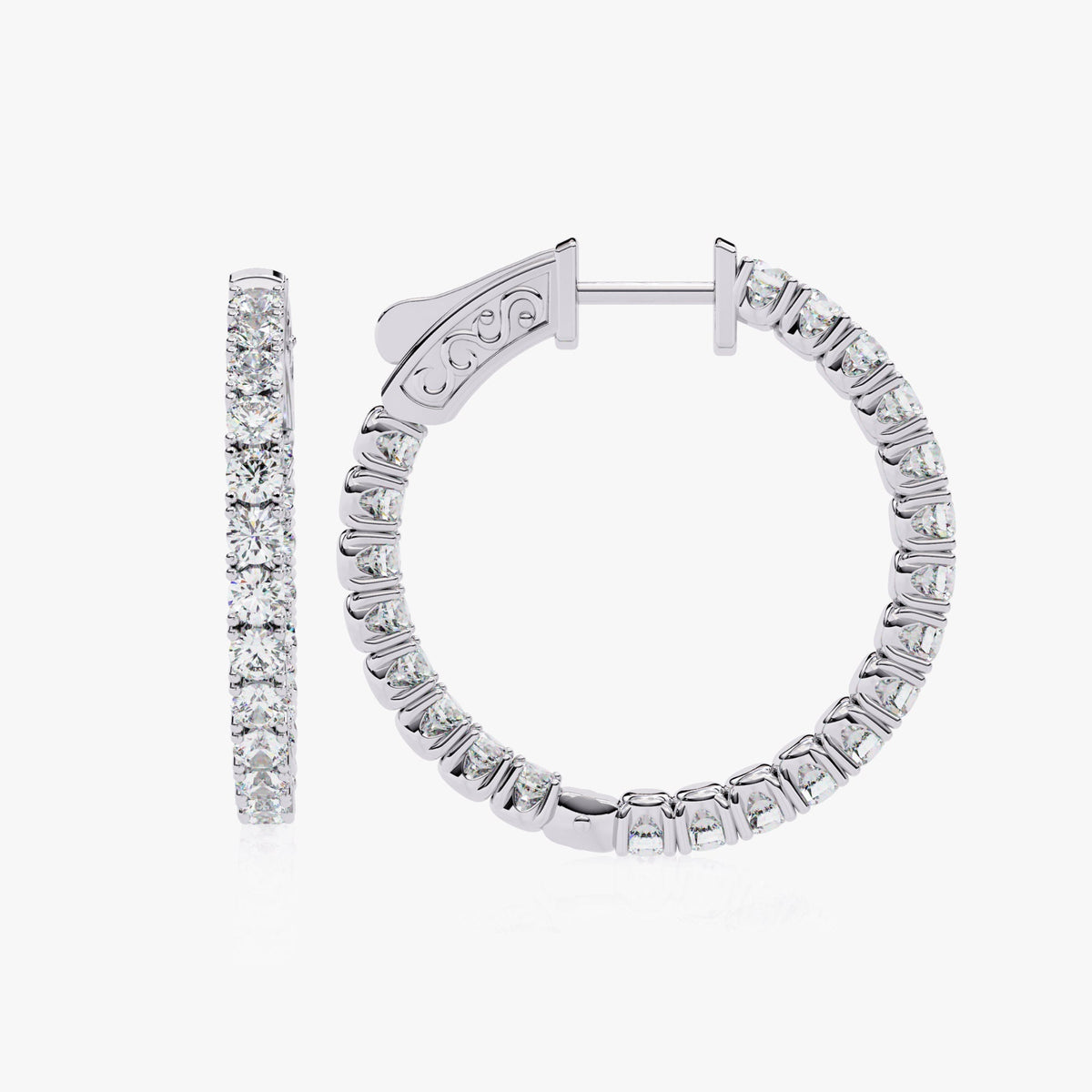Inside Out Diamond Hoops Large Diamond Hoop Earrings 14k Solid Gold Diamond Hoops 1.75ctw Lab Grown Diamond Round Hoops 23MM Statement Hoops