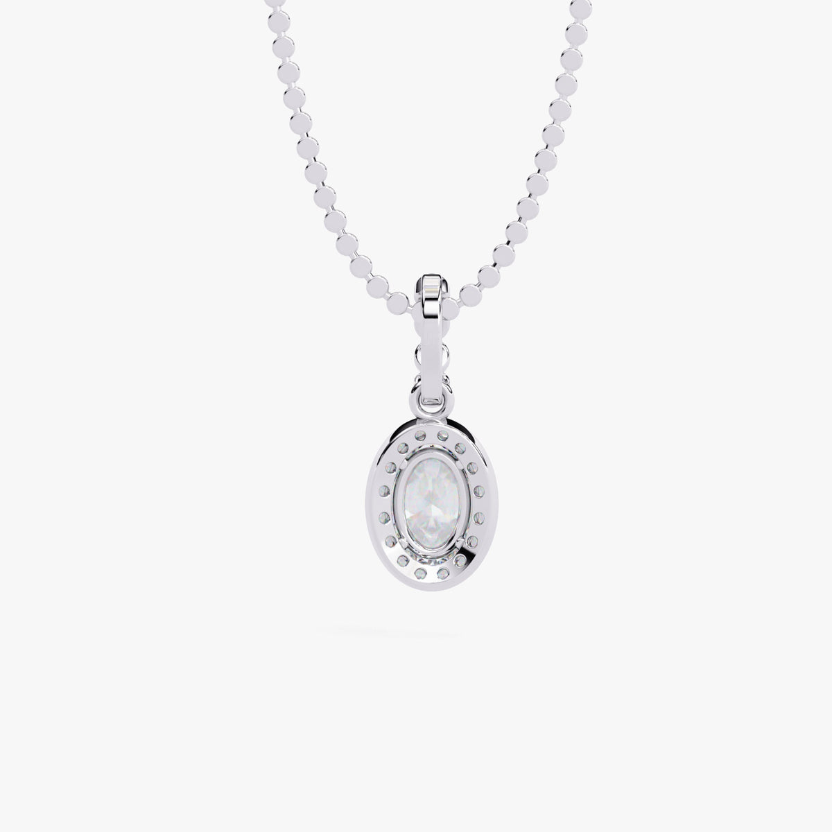 0.50 Ctw Dainty Oval Halo Lab Grown Diamond Pendant Necklace, 14k Gold Bead Chain, Everyday Solitaire Genuine Necklace, Delicate Daily Wear