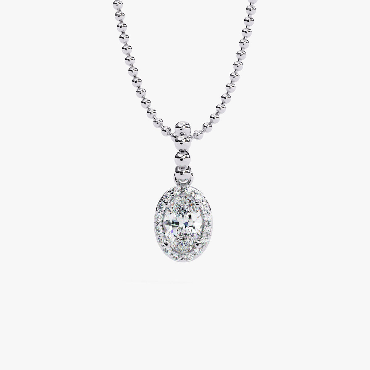 0.50 Ctw Dainty Oval Halo Lab Grown Diamond Pendant Necklace, 14k Gold Bead Chain, Everyday Solitaire Genuine Necklace, Delicate Daily Wear