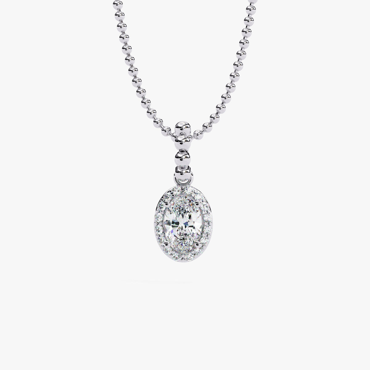 0.50 Ctw Dainty Oval Halo Lab Grown Diamond Pendant Necklace, 14k Gold Bead Chain, Everyday Solitaire Genuine Necklace, Delicate Daily Wear