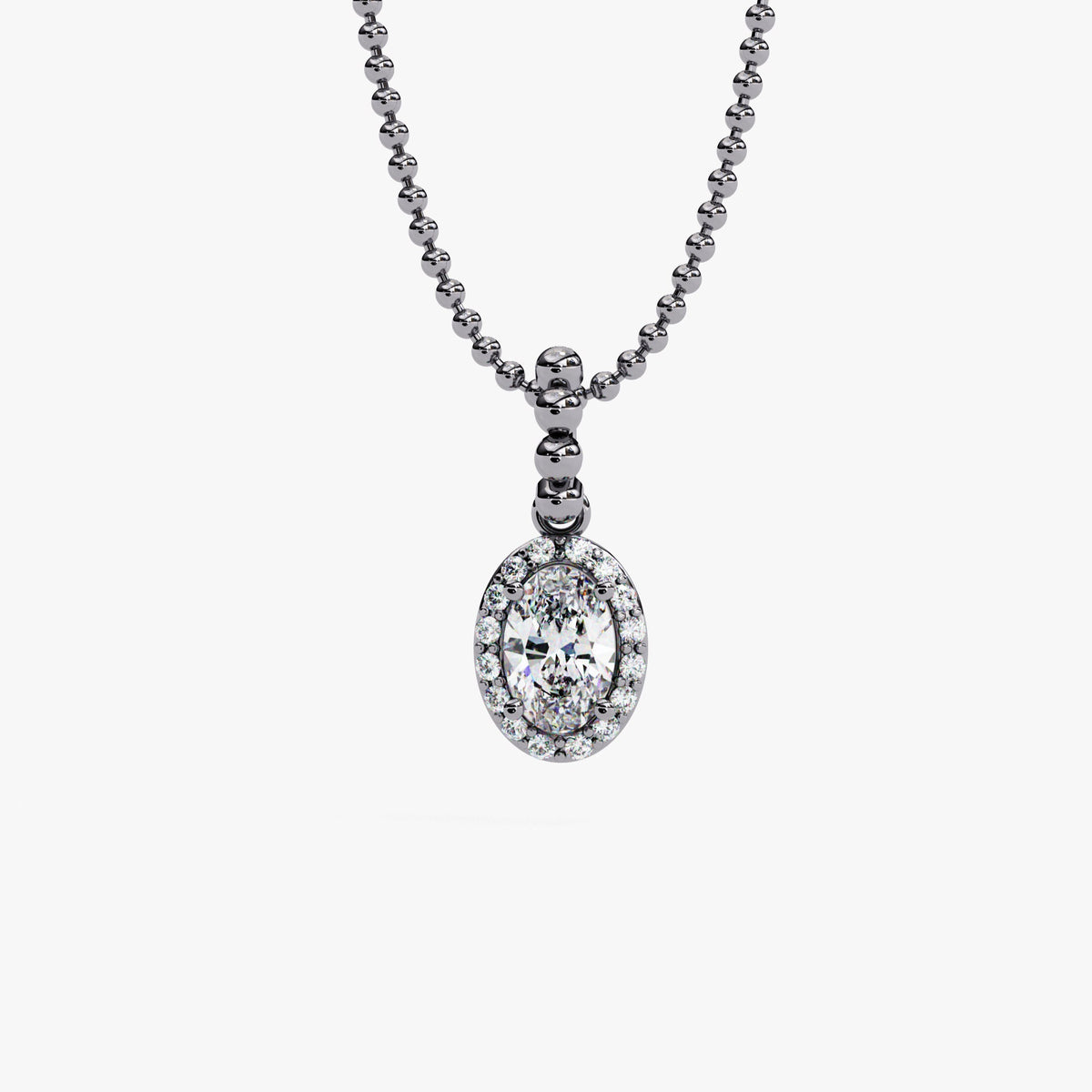 0.50 Ctw Dainty Oval Halo Lab Grown Diamond Pendant Necklace, 14k Gold Bead Chain, Everyday Solitaire Genuine Necklace, Delicate Daily Wear