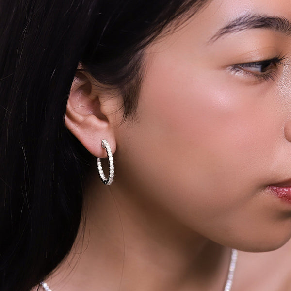 14K Gold Round Natural Diamond Inside Out Hoop Earrings, 1.75 CTW, 23mm