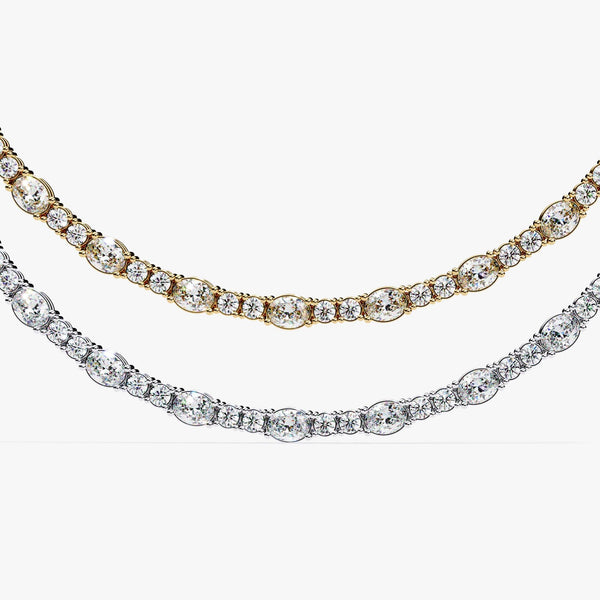 Diamond Tennis Chain Necklace Unique Statement Oval Round Diamond Tennis Necklace Lab Grown Diamond Chain 14K Solid Gold Anniversary Gift