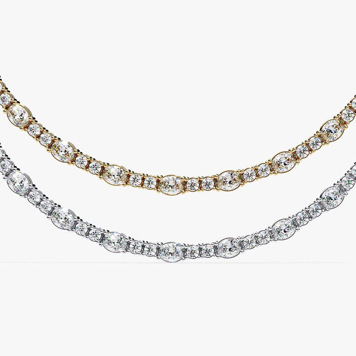 Diamond Tennis Chain Necklace Unique Statement Oval Round Diamond Tennis Necklace Lab Grown Diamond Chain 14K Solid Gold Anniversary Gift