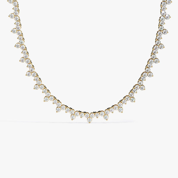 14k Solid Gold Lab Grown Diamond Tennis Necklace / Brilliant Round Cut Unique Diamond Necklace / 3 Prong Set Tennis Necklace / Wedding Gift
