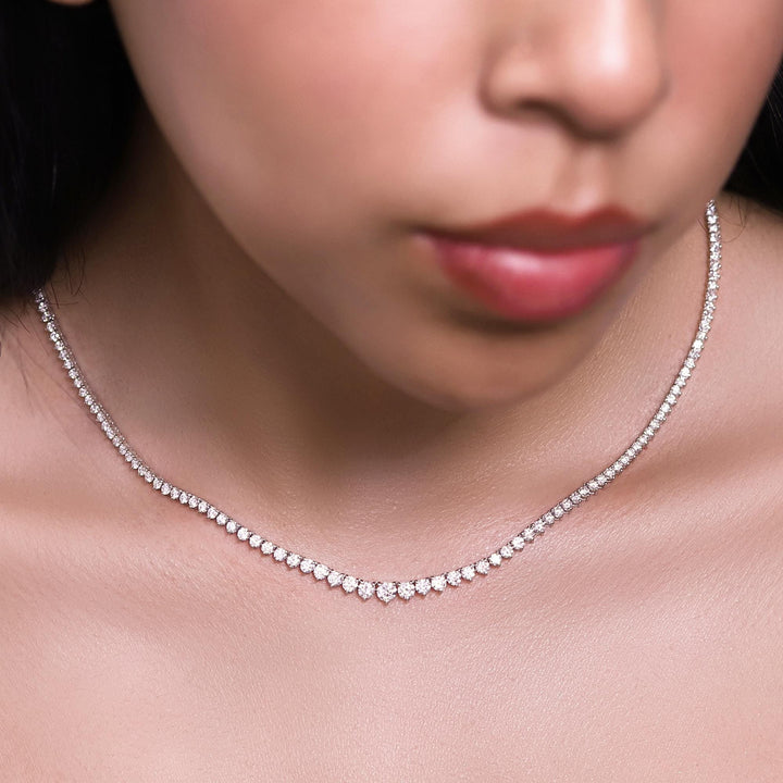 5Ct Natural Diamond Necklace Half Way Tennis Graduated Choker 5 Carat Tennis Necklace Graduated Natural Diamond Riviera 14k Solid Gold