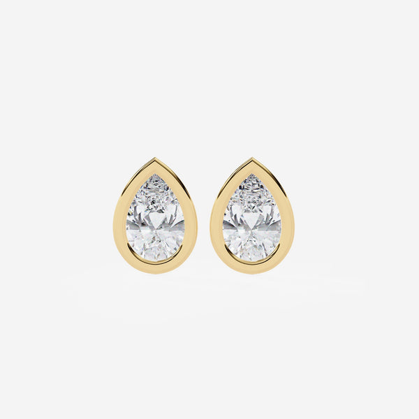 14K Gold Pear Lab Grown Diamond Stud Earrings, 0.50 CTW - 1.8 CTW, Bezel Set