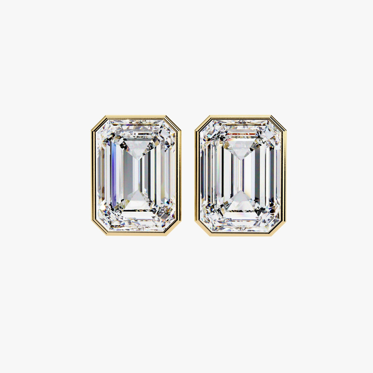0.50-2 Ctw Emerald Cut Lab Grown Diamond Stud Earring, 14k Gold Bezel Setting Solitaire Emerald Diamond Studs, Minimalist Dainty Studs