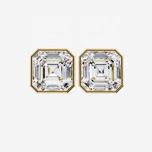 0.50-2 Ctw Asscher Cut Lab Grown Diamond Earrings, 14k Gold Bezel Set Earring, Radiant Square Solitaire Studs, Minimalist Bridal Earrings