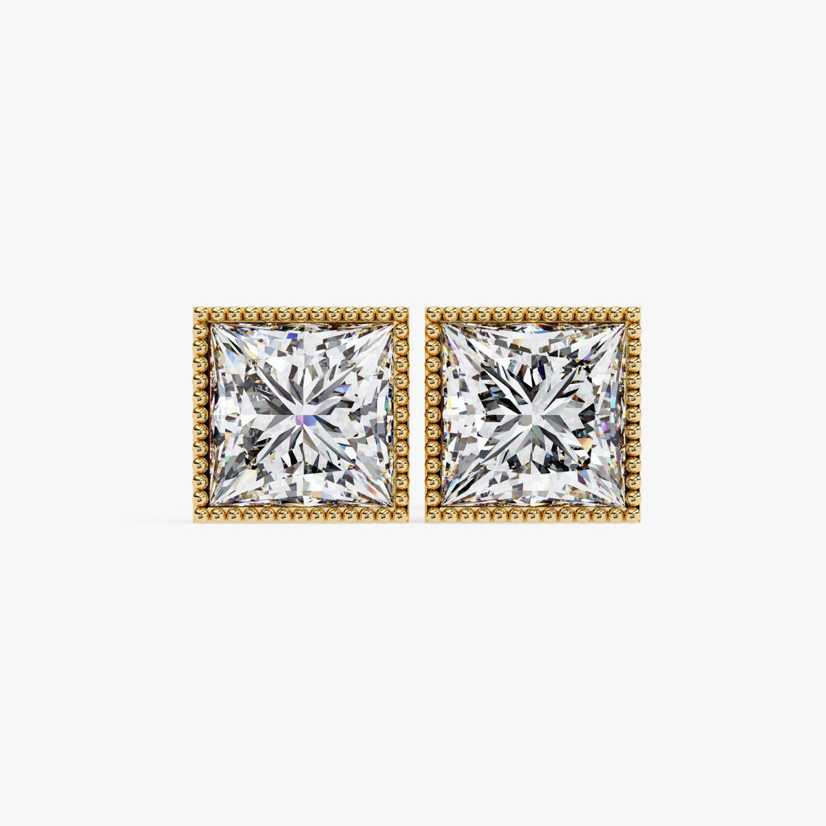 Princess Cut Lab Grown Diamond Stud Earrings, 14K Gold Milgrain Bezel Studs, Art Deco Diamond Earrings, Mothers Day Gift