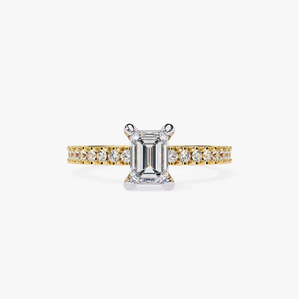 Emerald Cut Lab Grown Diamond Engagement Ring 1.75 ct White Gold Lab Created Diamond Ring Diamond Pave Band Emerald Shape Bridal Ring