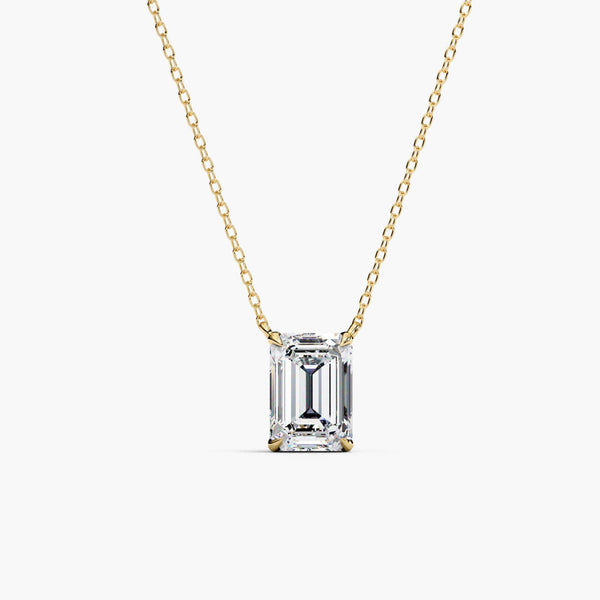 Solitaire Emerald Lab Grown Diamond Necklace Pendant Necklace, 14k Gold Minimalist Anniversary Pendant,Solid Gold Necklace, Bridal Jewelry
