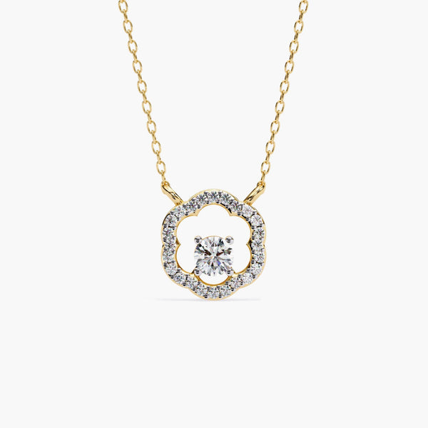 14K Gold Flower Halo Natural Diamond Pendant Necklace, 0.30 CTW