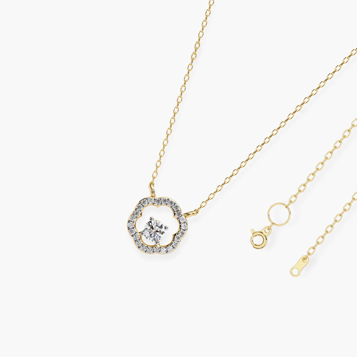 0.30ct Round Lab Grown Diamond Floral Halo Necklace, 14k Gold Flower Pendant, Minimalist Bridesmaid Jewelry, Girlfriend Anniversary Gift