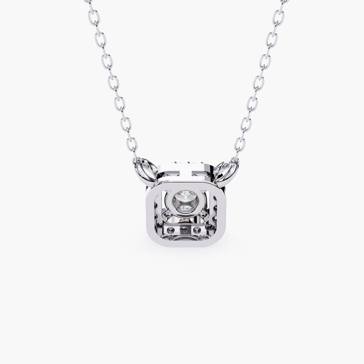 Square Halo Lab Grown Diamond Pendant Gold Necklace, 14k Gold Solitaire Women Necklace, Floating Diamond Bridal Jewelry Sister Birthday Gift