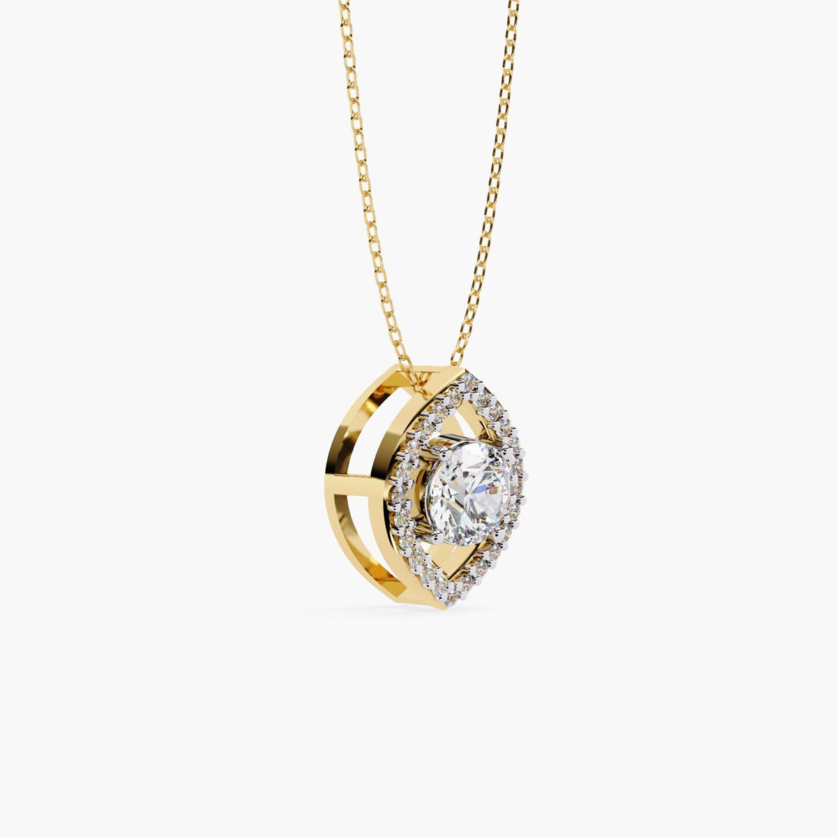 Oval Lab Grown Diamond Halo Pendant Necklace, 14k Gold Floating Diamond Necklace, Bridal Art Deco Necklace, Wedding Jewelry Gift for Her