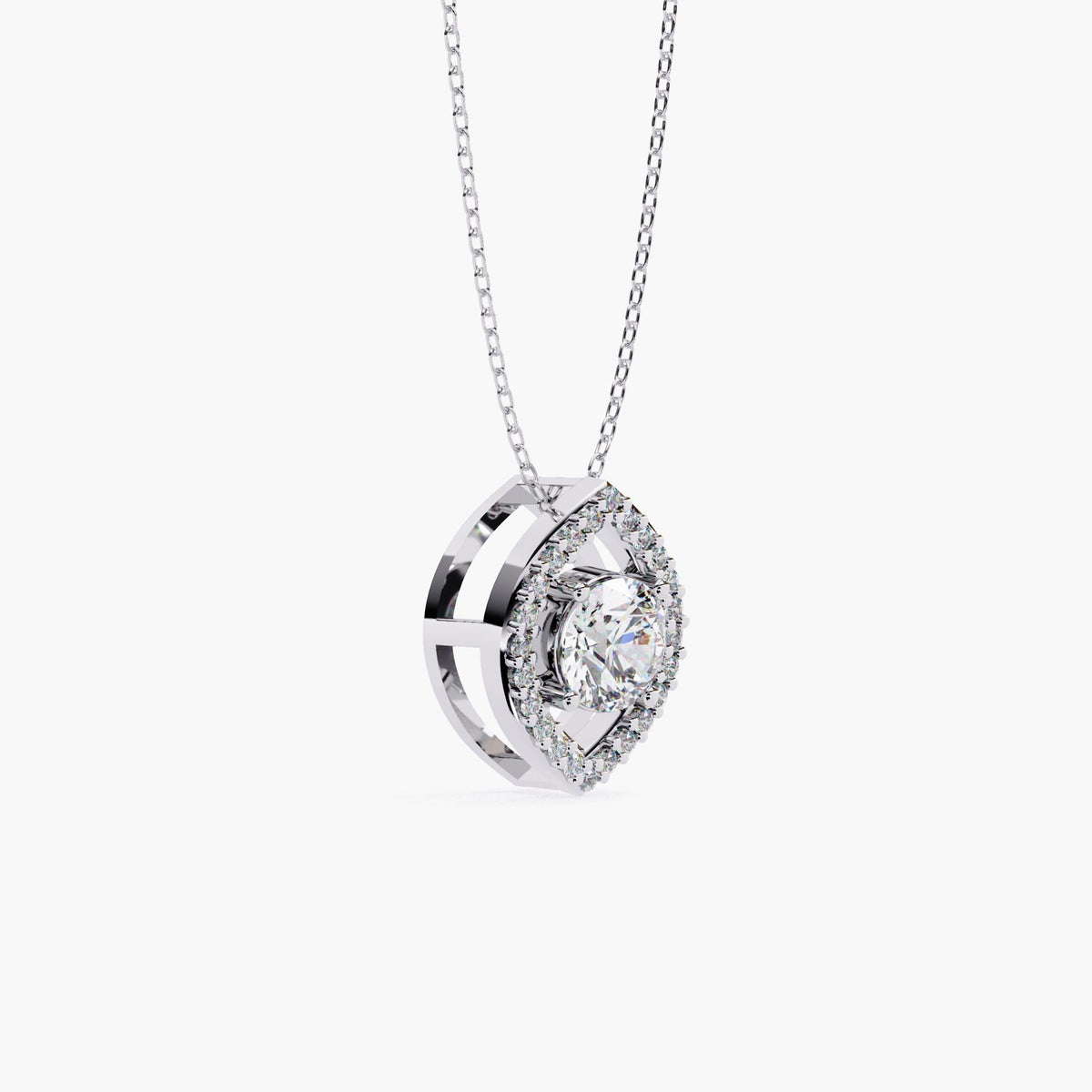 Oval Lab Grown Diamond Halo Pendant Necklace, 14k Gold Floating Diamond Necklace, Bridal Art Deco Necklace, Wedding Jewelry Gift for Her