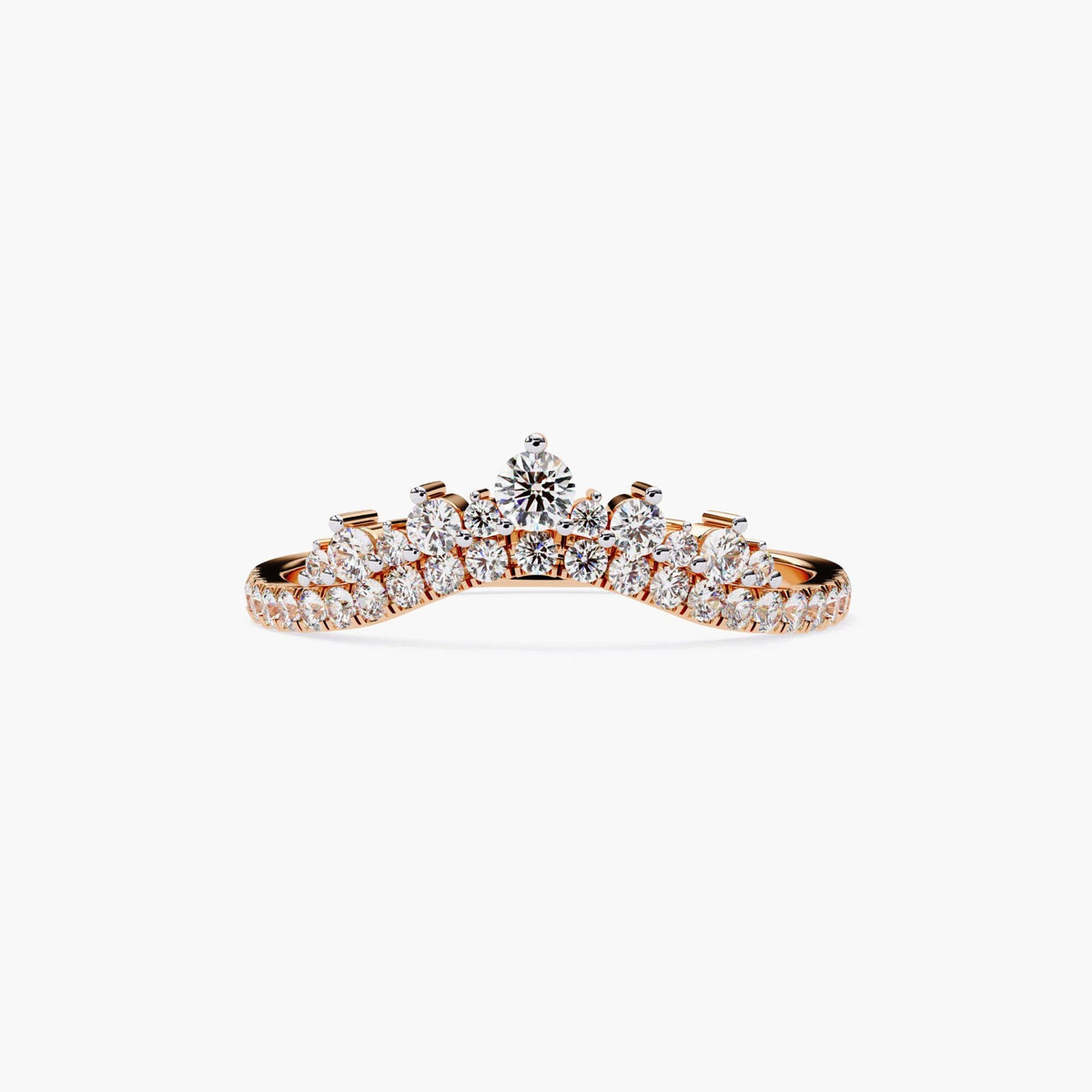 Crown Chevron Lab Grown Diamond Ring, 14k Yellow White Rose Gold Dainty Curve Ring, V Shape Tiara Women Ring, Nesting Wedding Band Ring