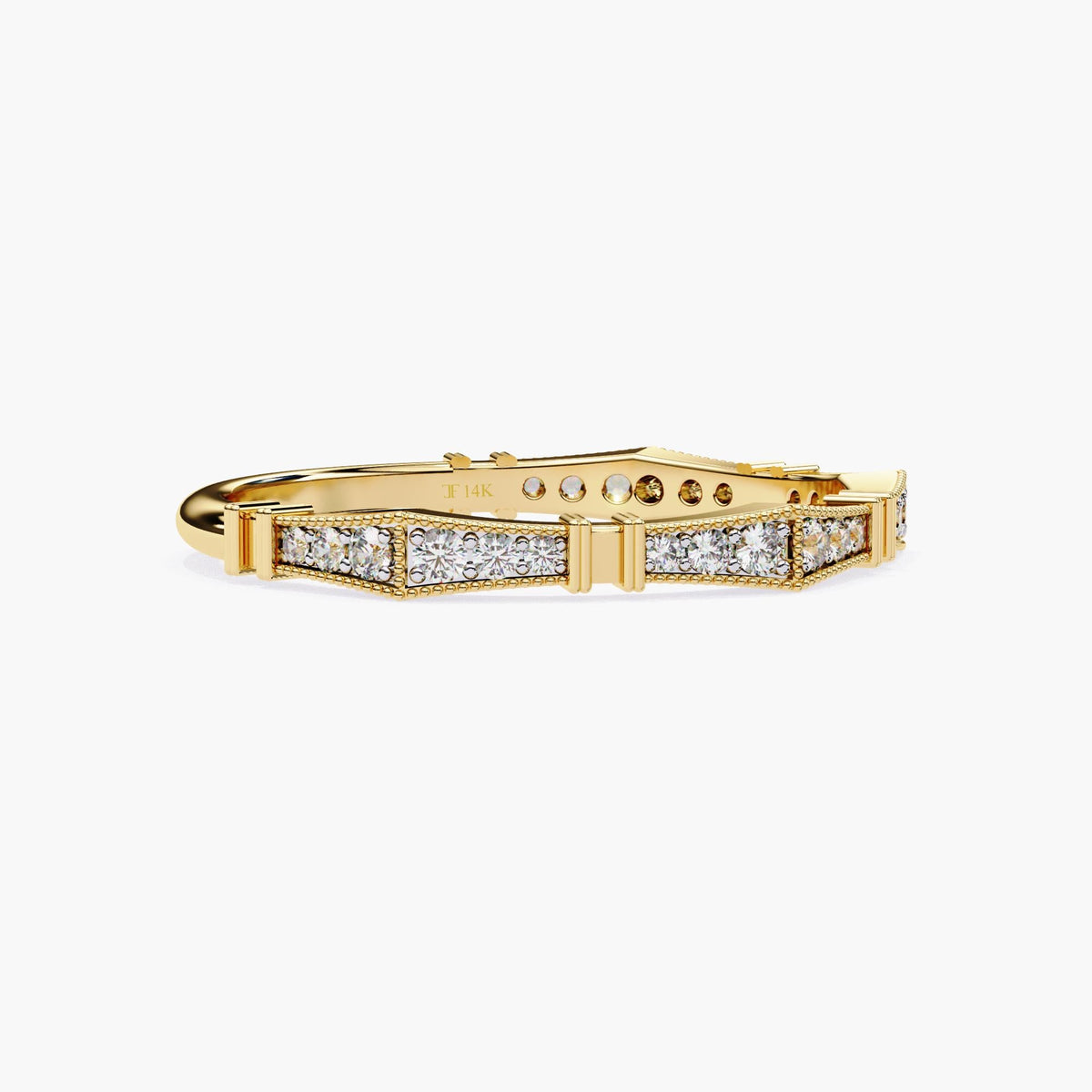 Geometric Half Eternity Lab Grown Diamond Ring, 14k White Yellow Rose Gold Prong Set Round Cut Diamond Ring, Statement Women Dainty Ring