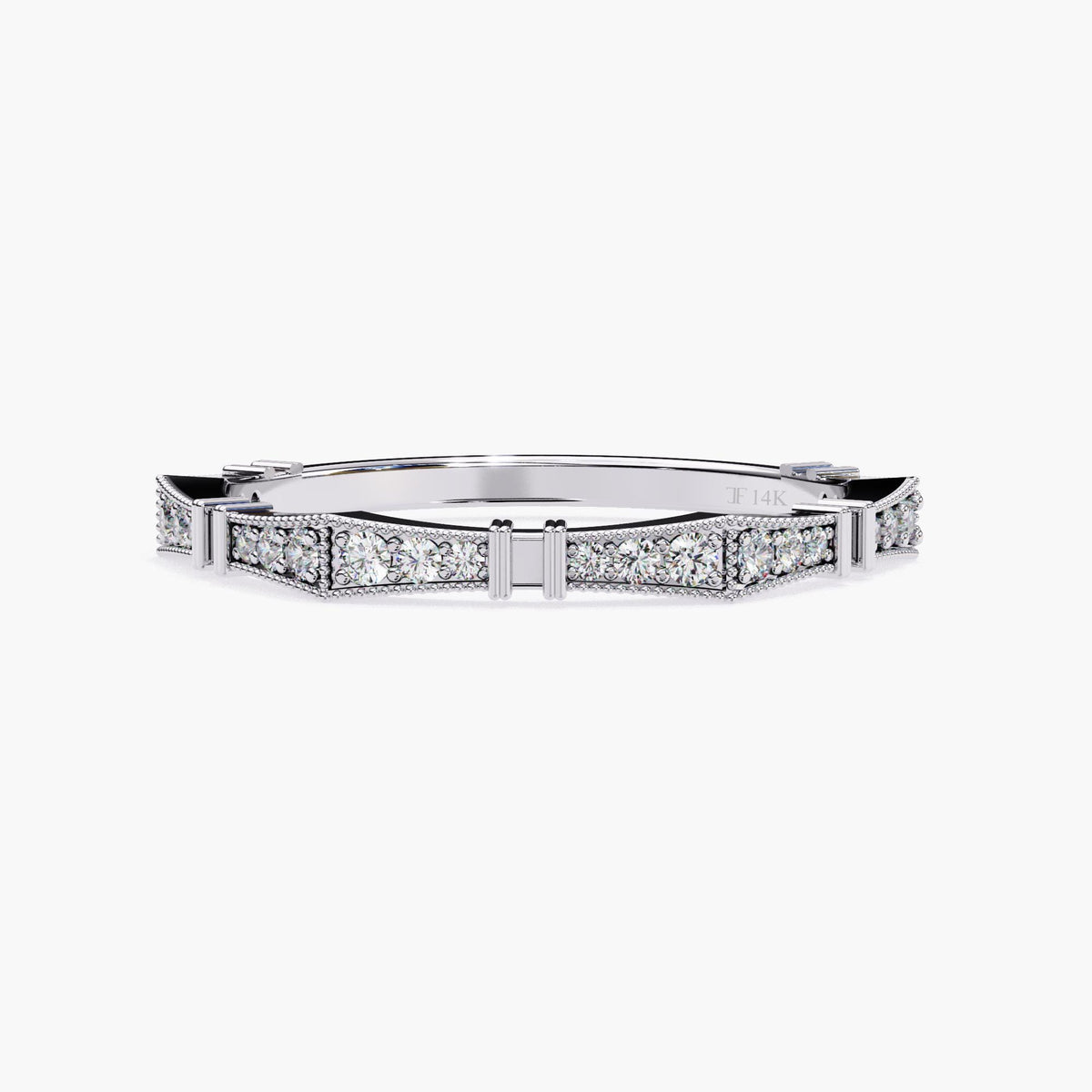 Geometric Half Eternity Lab Grown Diamond Ring, 14k White Yellow Rose Gold Prong Set Round Cut Diamond Ring, Statement Women Dainty Ring