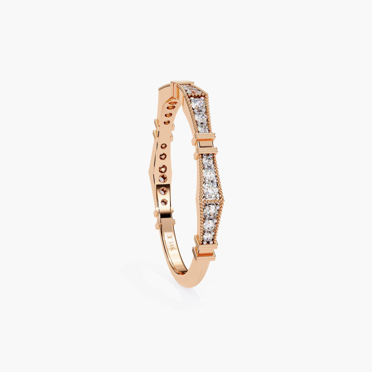 Geometric Half Eternity Lab Grown Diamond Ring, 14k White Yellow Rose Gold Prong Set Round Cut Diamond Ring, Statement Women Dainty Ring