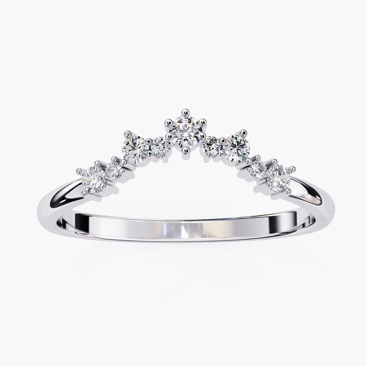 Tiara Lab Grown Diamond Ring Enhancer, Contour Nesting Ring, 14k Gold Curved V Shape Wedding Band, Unique Crown Dainty Bride Wedding Ring