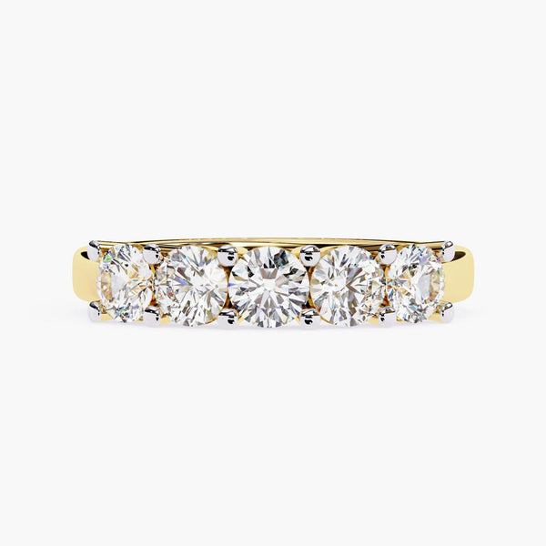 1 Ct Five Stone Lab Grown Diamond Wedding Band, Wide 14K Gold Anniversary Ring, Stackable Diamond Band Gift for Her or Him