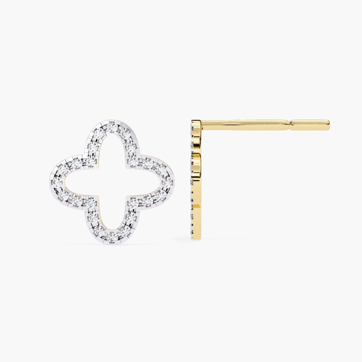 Flower Clover Lab Grown Diamond Dainty Stud Earrings for Women, 14k Gold Floral Studs, Nature Lover Gift, Minimalist Cross Diamond Earrings