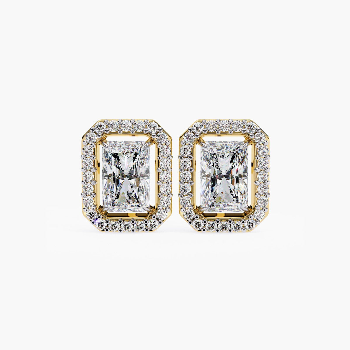 Emerald Round Cut Cluster Lab Grown Diamond Stud Earrings, Elegant 14k Gold Diamond Earrings for Women, Perfect Gift for Her, Grandma Studs