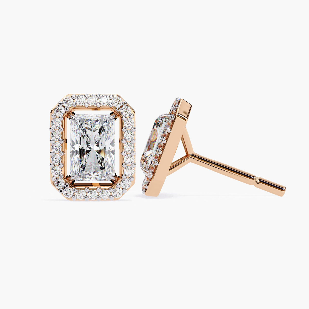 Emerald Round Cut Cluster Lab Grown Diamond Stud Earrings, Elegant 14k Gold Diamond Earrings for Women, Perfect Gift for Her, Grandma Studs