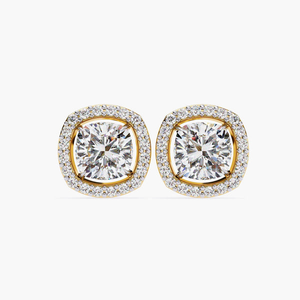 14K Gold Cushion Halo Lab Grown Diamond Stud Earrings