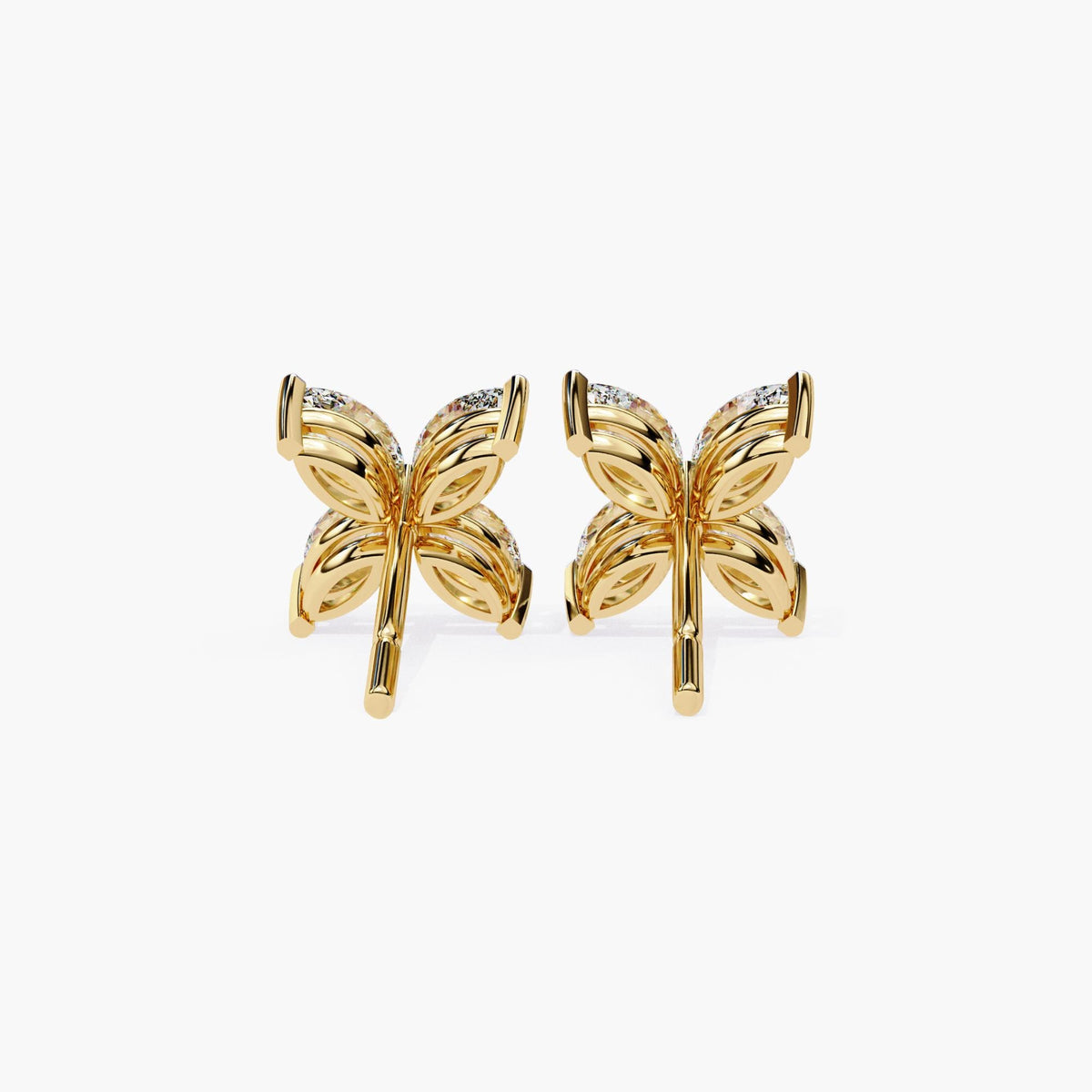Marquise Diamond Petal Stud Earrings, 14k Gold Dainty 4 Petal Flower Gemstone Earring, Perfect Bridal Gift for Her Minimalist Floral Earring