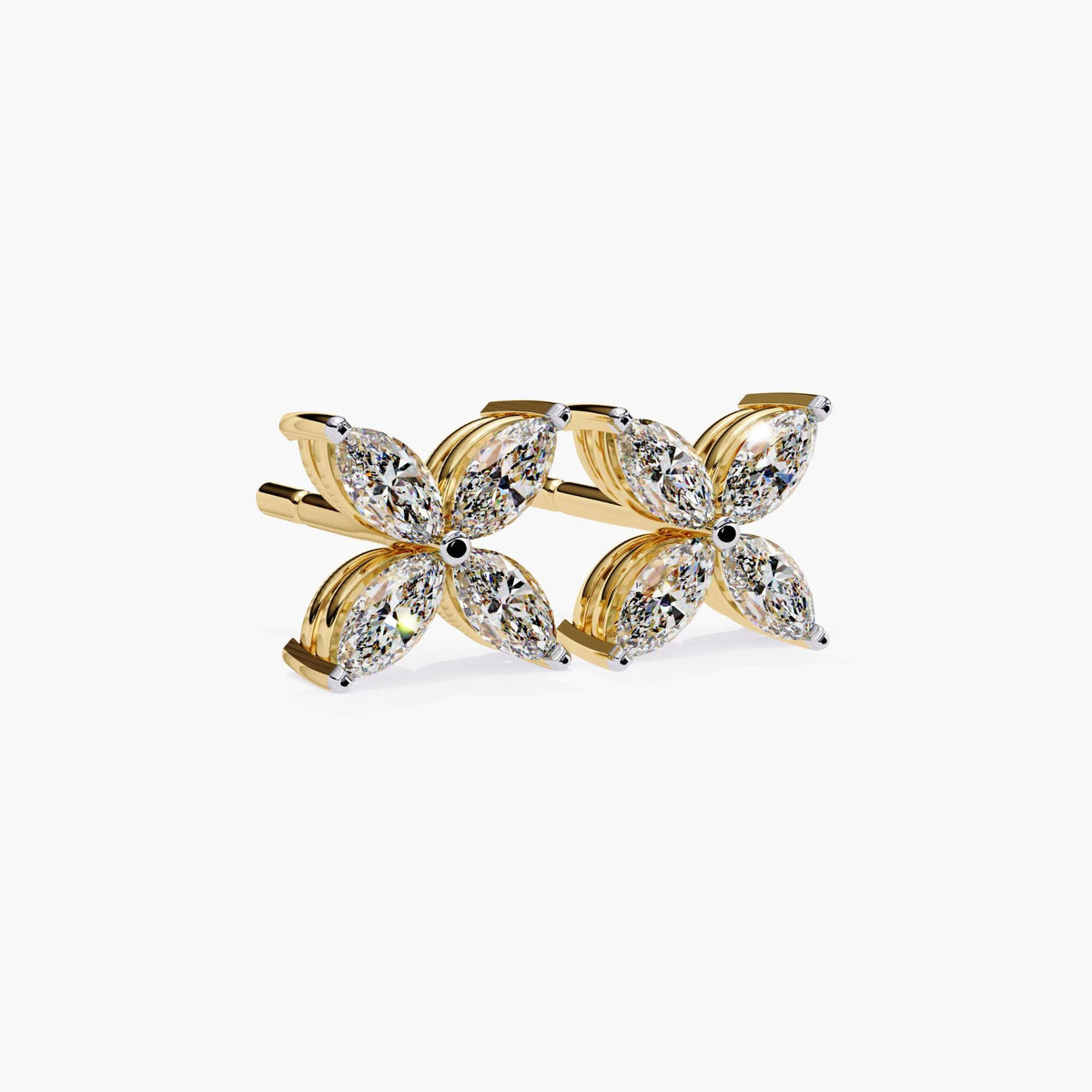 Marquise Diamond Petal Stud Earrings, 14k Gold Dainty 4 Petal Flower Gemstone Earring, Perfect Bridal Gift for Her Minimalist Floral Earring