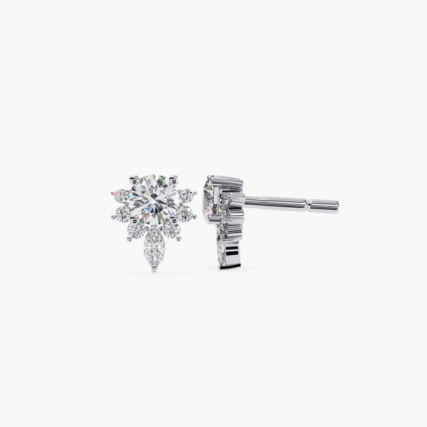 14K Gold Natural Diamond Snowflake Cluster Stud Earrings, 0.65 CTW