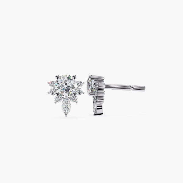 14K Gold Round Cluster Lab Grown Diamond Stud Earrings