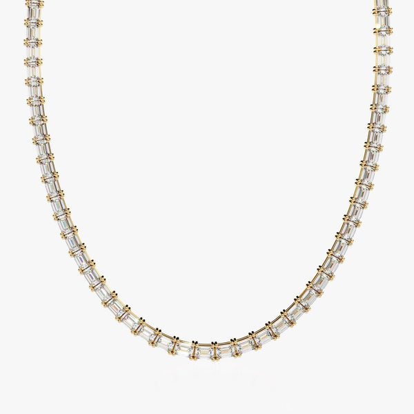14K Gold Emerald Cut Lab Grown Diamond Tennis Necklace, 10 CTW