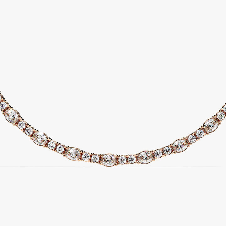 Diamond Tennis Chain Necklace Unique Statement Oval Round Diamond Tennis Necklace Lab Grown Diamond Chain 14K Solid Gold Anniversary Gift