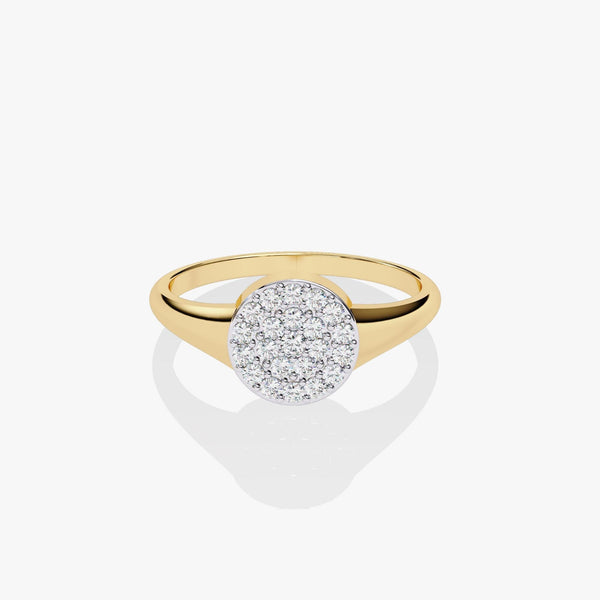 Diamond Signet Pinky Ring, 14K Solid Gold Signet Ring with Lab Grown Diamonds, Minimalist Pave Signet Ring for Anniversary Gifts