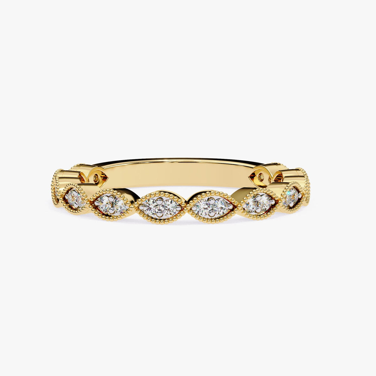 14K Gold Marquise Lab Grown Diamond Ring: 0.25Ctw Vintage Band