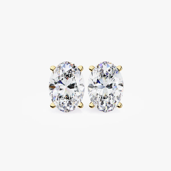 14K Gold Oval Lab Grown Diamond Stud Earrings, 0.50 CTW - 2 CTW
