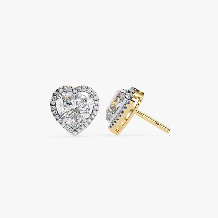 Heart Shaped Lab Diamond Halo Stud Earrings, EF VS Lab Grown Diamond Bridal Studs in 14K Gold, Halo Heart Earrings Gift for Her