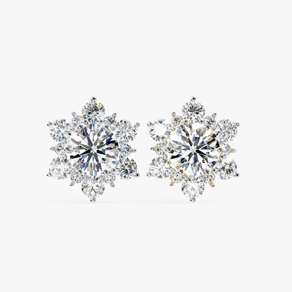 Round Cluster Lab Grown Diamond Earring 14k Gold Stud Earrings Floral Diamond Earring, Dainty Earring Birthday Gift, Snowflake earrings