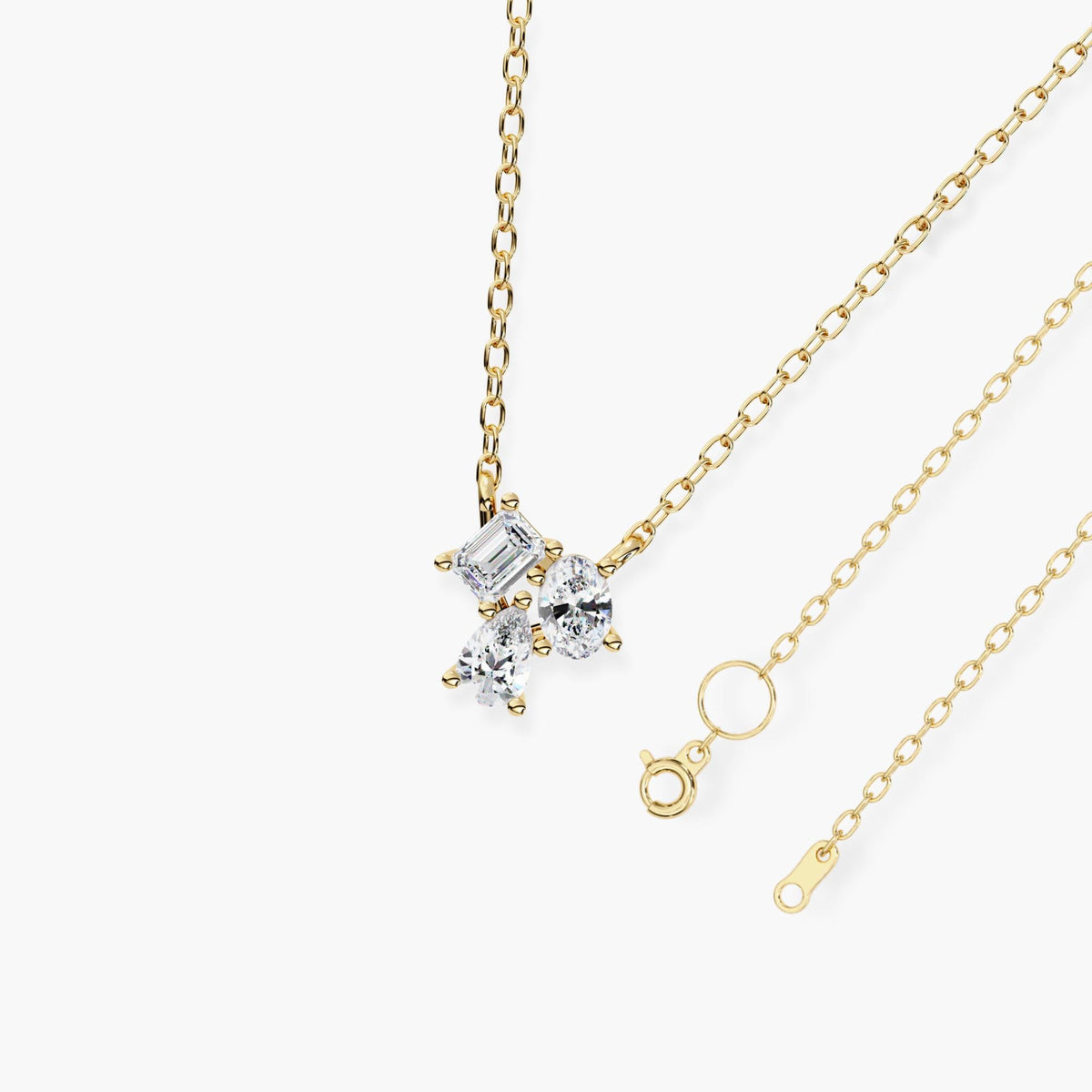 Moi Toi Nous Pendant Cluster Diamond Pendant, 14k Gold Emerald Cut, Oval & Teardrop Gemstones, Wife Anniversary Gift, Birthday Gift for Her