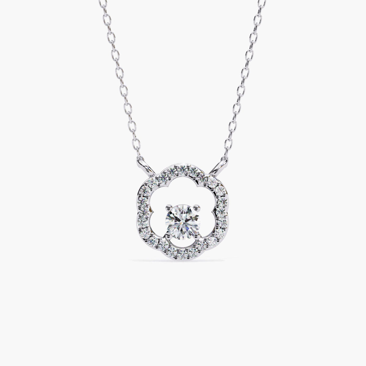 0.30ct Round Lab Grown Diamond Floral Halo Necklace, 14k Gold Flower Pendant, Minimalist Bridesmaid Jewelry, Girlfriend Anniversary Gift